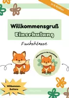 Vorschau - Bildkarten - Willkommensgruss Fuchsklasse Einschulung Buttons - Deckblatt