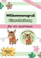 Vorschau - Bildkarten - Willkommensgruss Eselklasse Buttons 2 Größen Einschulung - Deckblatt
