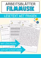 Vorschau - Arbeitsblätter - Filmmusik Arbeitsblätter mit Fragen + Lösungen Musik Leseverstehen und Wortschatz - Deckblatt