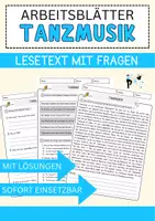 Vorschau - Arbeitsblätter - Tanzmusik Arbeitsblätter mit Fragen + Lösungen Musik Lesetext - Deckblatt