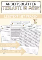 Vorschau - Arbeitsblätter - Tierlaute in Musik Arbeitsblätter mit Fragen + Lösungen Musik Lesetext - Deckblatt