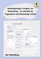 Vorschau - Arbeitsblätter - Groß- und Kleinschreibung– So schreibst du Tageszeiten und Wochentage richtig (inkl. Musterlösung) - Deckblatt