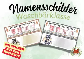 Vorschau - Bildkarten - Namensschilder Waschbärklasse mit Spicker - Deckblatt