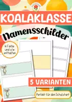 Vorschau - Mal- und Bastelvorlagen - Koalaklasse - Namensschilder (Schulstart) - Deckblatt