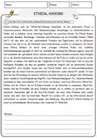 Vorschau - Arbeitsblätter - Ethical Hacking Arbeitsblätter mit Fragen + Lösungen Informatik Lesetext - Seite 1