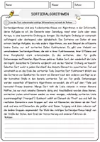 Vorschau - Arbeitsblätter - Sortieralgorithmen Arbeitsblätter mit Fragen + Lösungen Informatik Leseverstehen und Wortschatz - Seite 1