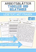 Vorschau - Arbeitsblätter - Tabellen und Relationen Arbeitsblätter mit Fragen + Lösungen Informatik Leseverstehen und Wortschatz - Deckblatt