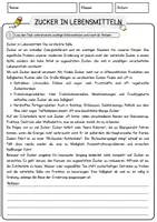 Vorschau - Arbeitsblätter - Zucker in Lebensmitteln Arbeitsblätter mit Fragen + Lösungen Lesetext - Seite 1