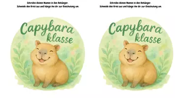 Vorschau - Mal- und Bastelvorlagen - Capybara Anhänger Schild Einschulung - Seite 1