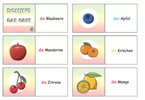 Vorschau - Spiele - Domino "Das Obst" mit Arbeitsblatt - DaZ / DaF / Deutsch - Seite 1