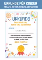 Vorschau - Poster - Urkunde für Kinder. Teilnehmerurkunde. Belohnung Schulkinder. Zeugnis Zertifikat für alle Gelegenheiten. Kinderurkunde. Teilnahme an kreativen Projekten, Workshops, Bastelnprojekten, Kunstwettbewerben. - Deckblatt