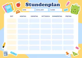 Vorschau - Lehrpläne/Lehrermaterial - Stundenplan - Vorlage für Kinder. Erster Schultag. Geschenk zur Einschulung - Seite 1