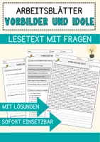Vorschau - Arbeitsblätter - Vorbilder und Idole Arbeitsblätter mit Fragen + Lösungen Lesetraining Lesen - Deckblatt