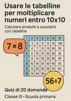 anteprima - Quiz - Quiz: Usare le tabelline per moltiplicare numeri entro 10x10 (calcolare prodotti e quozienti con tabelline) - Pagina di copertina