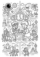Voorbeeld - Kleurplaten: thema tijdreizen - Pagina 2