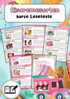 Vorschau - Mal- und Bastelvorlagen - Eiscremesorten Lesetexte zum Ausschneiden - Deckblatt
