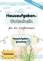 Vorschau - Bildkarten - Hausaufgabengutscheine in 2 Größen für deine Delfinklasse - Deckblatt