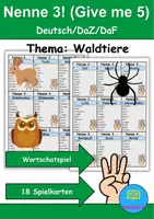 Vorschau - Spiele - Nenne 3 (Give me 5) Tiere im Wald - DaZ/DaF, Deutsch (Spiel) - Deckblatt