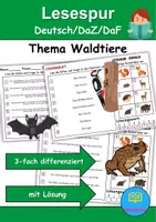 Vorschau - Arbeitsblätter - Lesespur / Leserätsel Thema Tiere im Wald - DaZ/DaF, Deutsch - Deckblatt