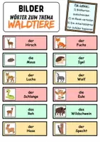 Vorschau - Mal- und Bastelvorlagen - Vokabelzettel/Bildkarten Thema Tiere im Wald - DaZ/DaF, Deutsch (Wortschatz) - Seite 1