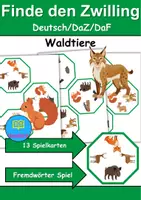 Vorschau - Mal- und Bastelvorlagen - Finde den Zwilling Tiere im Wald - DaZ/DaF, Deutsch (Grundschule) Kartenspiel - Deckblatt