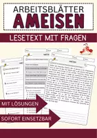 Vorschau - Arbeitsblätter - Ameisen Arbeitsblätter mit Fragen Lesetraining mit Lösungen Lesetext - Deckblatt