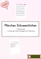Vorschau - Arbeitsblätter - Märchen Schneewittchen Märchentext und Quiz - Deckblatt