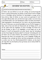 Vorschau - Arbeitsblätter - Der Beruf des Richters Arbeitsblätter mit Fragen Lesetraining mit Lösungen Lesetext - Seite 1