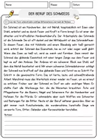 Vorschau - Arbeitsblätter - Der Beruf des Schmieds Arbeitsblätter mit Fragen Lesetraining mit Lösungen Lesetext - Seite 1