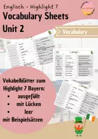 Vorschau - Arbeitsblätter - Vocabulary Sheets - Highlight 7 - Unit 2 - Deckblatt