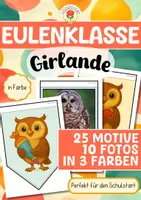 Vorschau - Mal- und Bastelvorlagen - Eulenklasse - Girlande (Schulstart) - Deckblatt