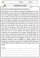 Vorschau - Arbeitsblätter - Landkarten lesen Arbeitsblätter mit Fragen + Lösungen Leseverstehen und Wortschatz - Seite 1