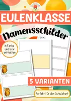 Vorschau - Mal- und Bastelvorlagen - Eulenklasse - Namensschilder (Schulstart) - Deckblatt