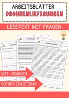 Vorschau - Arbeitsblätter - Drohnenlieferungen Arbeitsblätter mit Fragen + Lösungen AB - Deckblatt