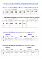 Vorschau - Arbeitsblätter - Flächeninhalt von Rechteck und Quadrat (Anwendung der Formel) - Seite 1