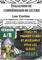 Aperçu - Tests - 📘 3 évaluations de lecture sur «Les Contes» de Charles Perrault (versions A/B) – pour un contrôle ciblé chapitre par chapitre en classe - Page de couverture