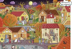 Vorschau - Arbeitsblätter - Wimmelbild "Happy Halloween" mit differenzierten Arbeitsblättern #huhuhalloween - Seite 1