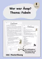 Vorschau - Arbeitsblätter - Wer war Äsop? Thema: Fabeln (inkl. Musterlösung) - Deckblatt
