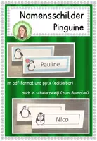 Vorschau - Anderer Materialtyp - Namensschilder (editierbar) Klassentier "Pinguin" Pinguinklasse - Deckblatt