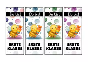 Vorschau - Mal- und Bastelvorlagen - Bienenklasse Lesezeichen als Geschenk zur Einschulung - Seite 1