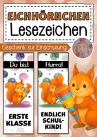 Vorschau - Mal- und Bastelvorlagen - Eichhörnchenklasse Lesezeichen als Geschenk zur Einschulung - Deckblatt