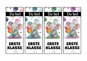 Vorschau - Mal- und Bastelvorlagen - Elefantenklasse Lesezeichen als Geschenk zur Einschulung - Seite 1