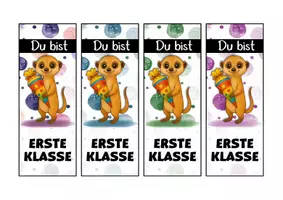 Vorschau - Mal- und Bastelvorlagen - Erdmännchenklasse Lesezeichen als Geschenk zur Einschulung - Seite 1