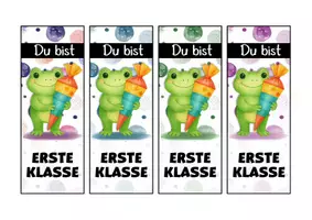 Vorschau - Mal- und Bastelvorlagen - Froschklasse Lesezeichen als Geschenk zur Einschulung - Seite 1
