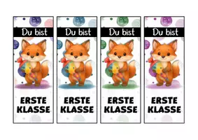 Vorschau - Mal- und Bastelvorlagen - Fuchsklasse Lesezeichen als Geschenk zur Einschulung - Seite 1