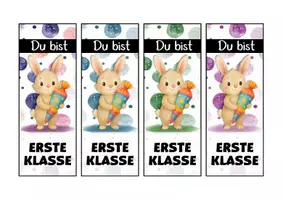 Vorschau - Mal- und Bastelvorlagen - Hasenklasse Lesezeichen als Geschenk zur Einschulung - Seite 1