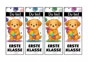 Vorschau - Mal- und Bastelvorlagen - Hundeklasse Lesezeichen als Geschenk zur Einschulung - Seite 1