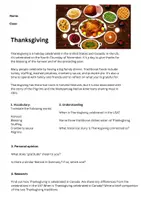 Vorschau - Arbeitsblätter - Thanksgiving Text mit Aufgaben - Deckblatt