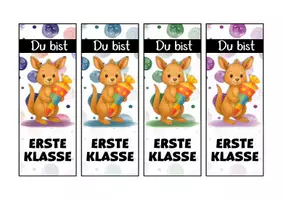 Vorschau - Mal- und Bastelvorlagen - Känguruklasse Lesezeichen als Geschenk zur Einschulung - Seite 1