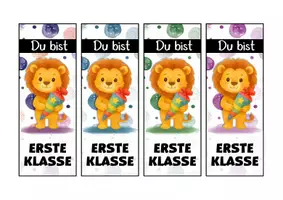 Vorschau - Mal- und Bastelvorlagen - Löwenklasse Lesezeichen als Geschenk zur Einschulung - Seite 1